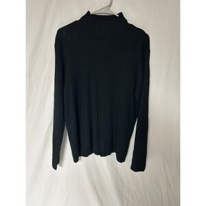 Karen Scott Black Ribbed Mock Neck Sweater Merino Wool Blend XL Made Australia